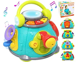 JOYIN Musical Activity Cube Play Center Baby Toy with LED Light Up for Infants, Toddler Interactive Learning Development, Singing Sensory, Rhythm Gifts and Children Christmas Holiday Toy Gift.