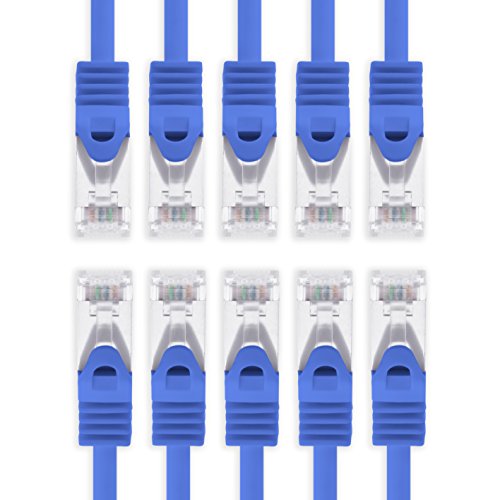 CAT7 Cat.7 Gigabit Ethernet cable, LAN cable, network cable, raw cable with (RJ45) Cat6a connector (double shielded) 500 MHz Blue - 10 pieces 0.25m