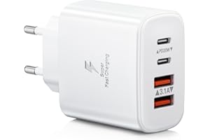 BAILEKU Caricatore USB C, 40W 4-Porte Spina USB Presa Multipla Caricatore Rapido Tipo C, Carica Spinotto USBC Alimentatore Caricabatterie per iPhone 16 15 14 13 Pro Max 12 11 SE XS XR 8, iPad, Samsung