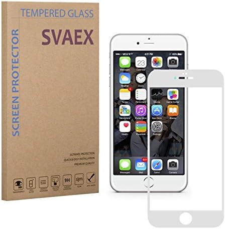 SVAEX iPhone 6 Plus / 6S Plus Full Cover Premium Tempered Glass Screen Protector - White - 0.3mm - HD Transparency - Oleophobic coating - 2.5D Round Edges - Delicate Touch - Japanese Glass