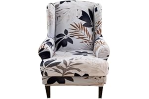 Highdi 2 Teilig Ohrensessel Überzug, Sessel-Überwürfe Ohrensessel Schonbezüge Bezug Sesselhusse Elastisch Stretch Tiger Stuhlbezug mit Armlehne Hohe Rückenlehne Universal (Ahornblatt)