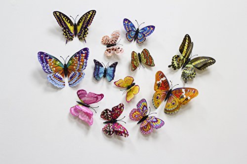 FiveRen 12 Stück 1 Packung 3D Doppelte Flügel Leuchtende Schmetterlings-Entwurfs-Abziehbild-Kunst-Wand-Aufkleber-Raum-magnetisches Hauptdekor, Mehrfarben - 9