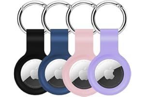 Alsukeay Lot de 4 étuis de Protection en Silicone pour AirTag avec Porte-clés - Compatible avec AirTag Tracker Portefeuille, Sacs à Dos, Bagages, Chien, Chat (Noir/Bleu/Rose/Violet)