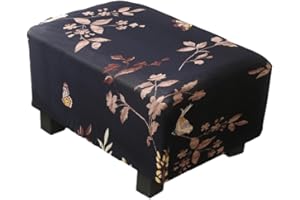 Highdi Ottoman Cover Rectangle Polyester Spandex, Stretch Footstool Slipcover, Stool Protector Cover with Elastic Bottom, Dustproof Removable Washable Footrest Pouffe Covers (butterfly bird)