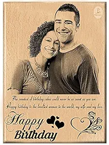 SA CRYSTAL ARTS Personalized Engraved Happy Birthday Frame for Wife | Photo on Wood | with Carved Messages | 4X6 Inches