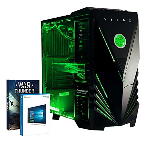 VIBOX Submission 29S Gaming PC - 4,2GHz AMD 8-Core Prozessor, Geforce GTX 1060, leistungsfähig, Wassergekühlter Desktop Gamer Computer mit Spielgutschein, Windows 10, Grün Innenbeleuchtung, lebenslange Garantie* (3,3GHz (4,2GHz Turbo) Superschneller AMD FX 8300 Octa-Core Prozessor CPU, Nvidia GeForce GTX 1060 3GB Grafikkarte, 8GB DDR3 1600MHz RAM, 1TB (1000GB) SATA III HDD 7200rpm Festplatte, Thermaltake Performer C AIO CPU Wasserkühler, 85+ Netzteil, Vibox grünes Gehäuse, AM3+ Mainboard)