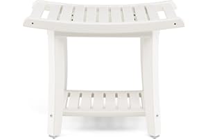 LIFEZEAL Duschbank mit 2 Etagen, Bad Sitzbank&Duschhocker, Duschstuhl Badezimmer 150kg belastbar, Multifunktionale Badesitz, Duschsitz Weiß