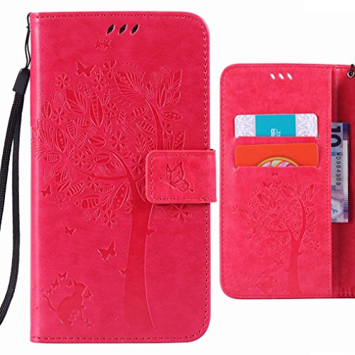 Preisvergleich Produktbild Handyhüllen Xiaomi Redmi Note 4X Hülle, Ougger Glücklicher Blattdruck Tasche Leder Schutzhülle Bumper Schale Weich Tasche Magnet Silikon Beutel Flip Cover mit Kartenslot (Pink)