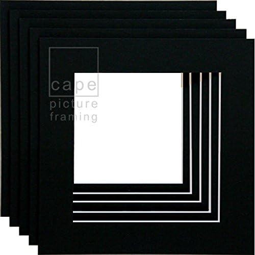 Cape Picture Framing Mounts, Pack of 5, 12 x 12 to fit 10 x 10, Black (white-core)