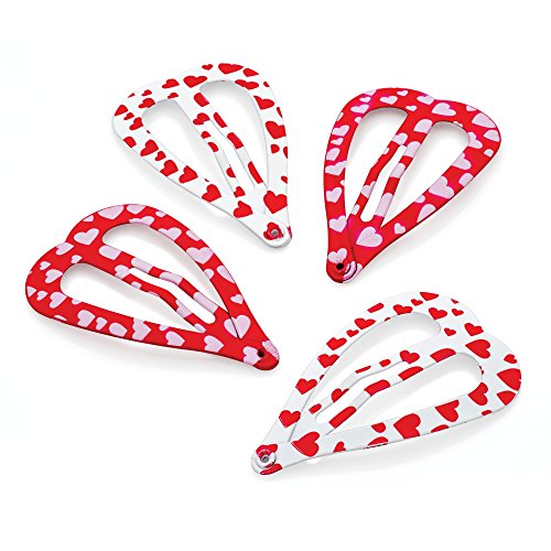 Four Piece Red & White Tone Heart Shaped Hair Snap Clips Set 4cm