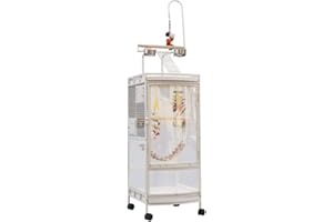 TWSXXN Cage Oiseaux avec 4 Mangeoires, Ouvert Volière Oiseaux Interieur Portable sur roulettes pour Perroquet, Canaries, 50,5 X 46 X 180cm