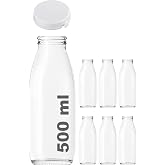 500 ml Şeffaf S&uuml;rahi S&uuml;t, Ayran, Su, Limonata, Meşrubat Şişesi 500 Cc Yırtmalı Kapaklı Cam Şişe 6 Adet (6, Beyaz Kilitli Kapa