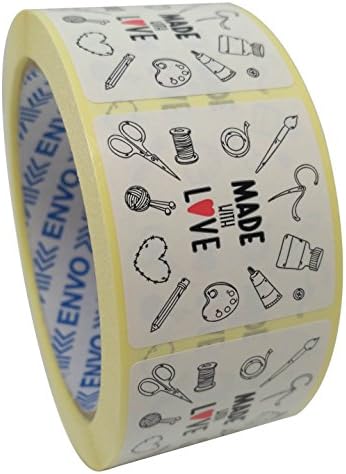 500 Made With Love Stickers Size 40mm Square Labels On Roll