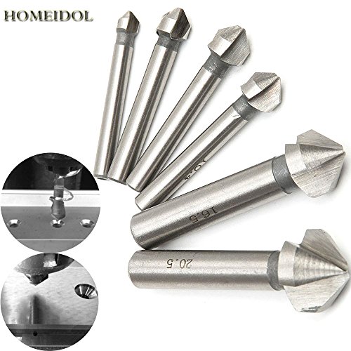 Fortag 6 tlg 90° 3 Flute HSS Kegelsenkersatz Anfassen Versenkbohrer 1/4" 6-Kanntschaft Senker Senkbohrer Versenker-Bit Kegelsenker Satz