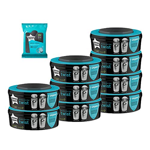 Tommee Tippee - SANGENIC- Lot de 9 recharges pour poubelle + 30 Lingettes antibactériennes OFFERTES !!