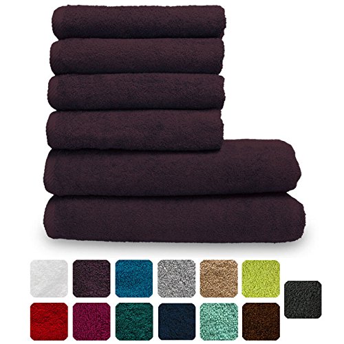 Lanudo® Luxus Handtuch-Set 600g/m² Pure Line 100% Baumwolle | 2 Badetücher/Duschtücher 70x140 cm und 4 Handtücher 50x100 cm | 6-teilig | Farbe:Violett