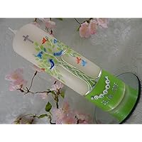 Taufkerze Lebensbaum grün silber mit Vögelchen Taufkerzen Junge Mädchen 250/70 mm inkl. Beschriftung