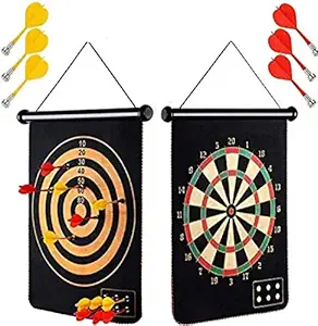 Toyshine Magnetic Power with Double Faced Portable and Foldable Dart Game with 6 Colourful Non Pointed Darts for Kids , Multicolour, 17-Inch (SSTP)