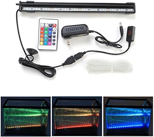 SuperLED Multi-color Remote 18 Inch 27 RGB LED Underwater Submersible Aquarium LED Light Air Pump Bubble Light Strip & Airstone for Aquarium Fish Tank Flood Lights
