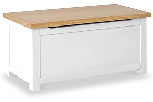RoselandFurniture Farrow White Wooden Blanket Box Ottoman Storage Box | Fully Assembled Large Contemporary Painted Trunk, Shoe Storage Bench or Toy Chest for Bedroom, Hallway or Kids Room