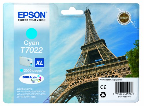 Epson T7022 Tintenpatrone Eiffelturm XL, Singlepack cyan