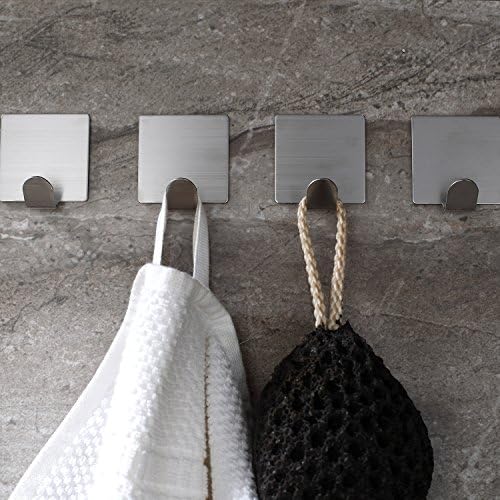 4 Pack Labkiss LK015 Lavatory Bathroom Self Adhesive Coat Robe Towel Hook by 3M Adhesivel,Brushed Stainless Steel,,NO Dril,Heavy Duty,Waterproof,Reusable