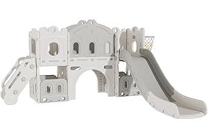 Sianldcone Scivolo da Giardino per Bambini Facile da Montare Scivolo per Bambini Adatto ai Bambini Scivolo per Bambini da Esterno Stabile e Sicuro Scivolo (Aisle-Grey White)