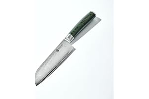 HexClad Cuchillo Santoku de 18 cm, Hoja de Acero Inoxidable de Damasco Japonés, Mango de Madera de Pakka