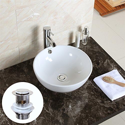 Earlybird Savings Bathroom Countertop Round Bowl Top Ceramic Basin Sink Free Pop Up Waste Included