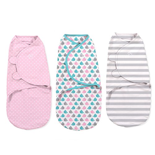 SwaddleMe Original Swaddle (Small, Pink Whale/Spot and Grey Stripe, Pack of 3)