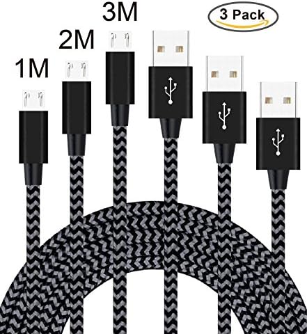 Flashstye 3Pack 1M 2M 3M Micro USB Cable Ultra Strong and Durable Nylon Braided Android Charging USB Cord for Android Device,Samsung Galaxy, TCL,Sony,Nexus Motorola,Sprint and More.(Black Gray)