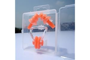 VOANZO 4 Pezzi Tappi per Le Orecchie da Nuoto in Silicone per Bambini Tappi per Le Orecchie e Set di Clip per Naso, Impermeabili e Comodi per Bambini Ragazze Ragazzi Bambini Neonati (Arancione)