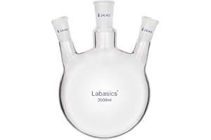 Labasics Glass 2000ml 3 Neck Round Bottom Flask RBF, with 24/40 Center and Side Standard Taper Outer Joint (2000ml)
