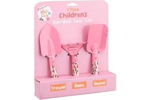 BONAFIDE Kids Gardening Tools 3 Piece Set, Cute Metal Gardening Tools for Kids, Childrens Gardening Sets, Toddlers Gardening Tools, Garden Tools for Kids Girls/Boys - PINK