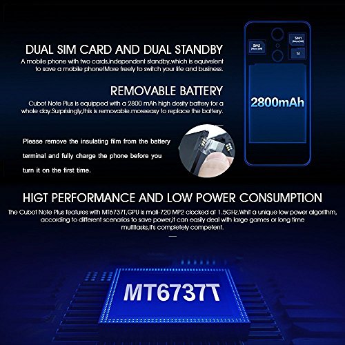 Cubot Note Plus (2017) Smartphone ohne vertrag ( 13,22 cm (5.2 zoll) , 32GB Speicher, 3GB RAM, Anroid 7.0, 16MP + 16MP Dualkamera, Dual Sim Smartphone) 4G LTE Smartphones