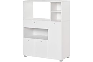 HOMCOM Credenza da Cucina per Microonde e Forno, Mobile Cucina con Armadietti, Mensole e Cassetto, Mobile Dispensa Moderna in Truciolato per Soggiorno, 90x40x120 cm, Bianco