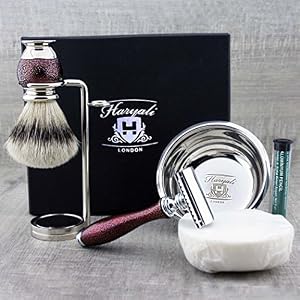 Haryali London Silver Tip Badger Brush & Double Edge Safety Razor, Stand, Bowl and Soap Perfect Mens Shaving Kit for Men - Image 2