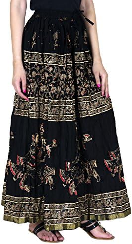 Rangthali Cotton Gold Printd Straight Skirt Long Skirt for Women (Free Size)