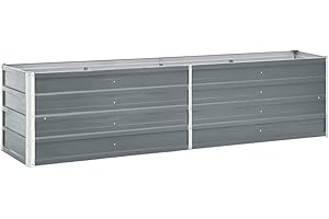 Tidyard Garden Planter Raised Garden Bed Galvanised Steel 240x40x45 cm Grey