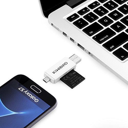 KiWiBiRD Micro USB OTG zu USB 2.0 Adapter; SD/Micro SD Kartenleser mit standard USB Male & Micro USB Male Anschluss für Smartphones/Tablets mit OTG Funktion, PCs, MacBooks und Smart TVs – Weiß - 4
