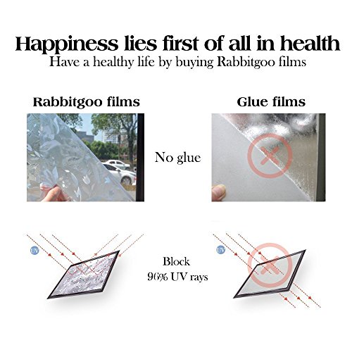 Rabbitgoo 3D hochwertige Premium No-Kleber Wiederverwendbare Statische erhellende Dekorative Privatleben Frost Glas-Fenster-Film-Aufkleber Anti-UV-44.5cm x 200cm Blumen-Entwurf | Upgrade-Version für Heim Kueche Buero - 6