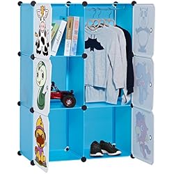 LANGRIA Armoire Penderie 6 Cubes avec Portes avec Dessins Animaux Meuble Séparateur de Pièce Étagère Modulable Rangement Vêtements Chaussures Jouets Sacs pour Chambre Enfants (6 Cubes, Bleu)