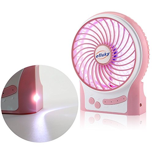 efluky 4.5 Zoll Mini USB aufladbare Fan 3 Geschwindigkeiten mit LED-Licht Beweglicher Tischventilator Kühlventilator Tischventilator -Laptop-Fan für Heim und Büro, Innen- und Außenbereich (rosa) - 5