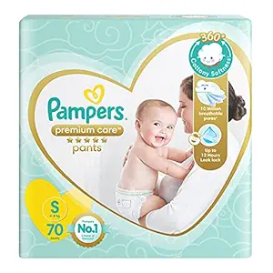 Pampers Premium Care Pants, Small size baby diapers (SM), 70 Count, Softest ever Pampers pants