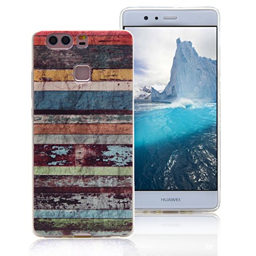 Funda Huawei P9 AllDo Carcasa Silicona Caucho Funda Transparente Clara Soft Slim Case Cover Bumper Carcasa Protectora Funda Blanda Suave Flexible Caja Ultra Delgado Ligero Casco Anti Rasgu  os Anti Choque - Grano de Madera Colorido