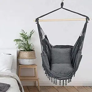 PROSFIA Swing Chair Portable Hammock Indoor Outdoor Hanging Bed Cotton Rope Tassel Canvas Hammocks Swing Chair Garden Hanging Hammock Chair Seat Hammock Chair