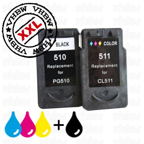 vhbw 2x Druckerpatrone Tintenpatrone Set für Canon Pixma MP480, MP490, MP492, MP495, MX320, MX330, MX340, MX350, MX360 wie CL-511, PG-510, PG-510XL.
