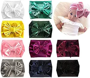 ANH MART Elastic Stretchy Elastic Soft Nylon Bowknot Velvet Bow Headbands Hairband Bows Knot Turban Headwraps Hair Bows Accessories for Kids Toddler Infant Newborn Baby Girl Pack Of 4 (VELVET BANDS)