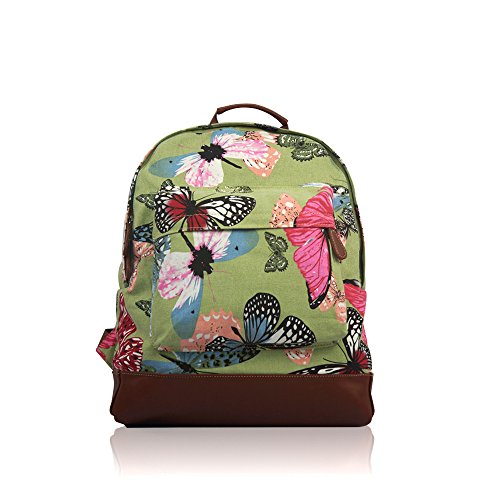 Preisvergleich Produktbild nwnk13 ® bedruckte Leinwand Rucksack Schule Uni Tasche Rucksack Reisen Umhängetasche, Butterfly Green (Mehrfarbig) - xs48520