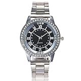 Uhren für Damen Herren Beiläufige Crystal Strass Edelstahl Band Analoge Marmorband Quarz Armbanduhr Groveerble